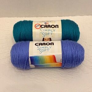 2 Skeins Caron Simply‎ Soft Yarn Cool Green and Berry Blue Medium 4 Acrylic